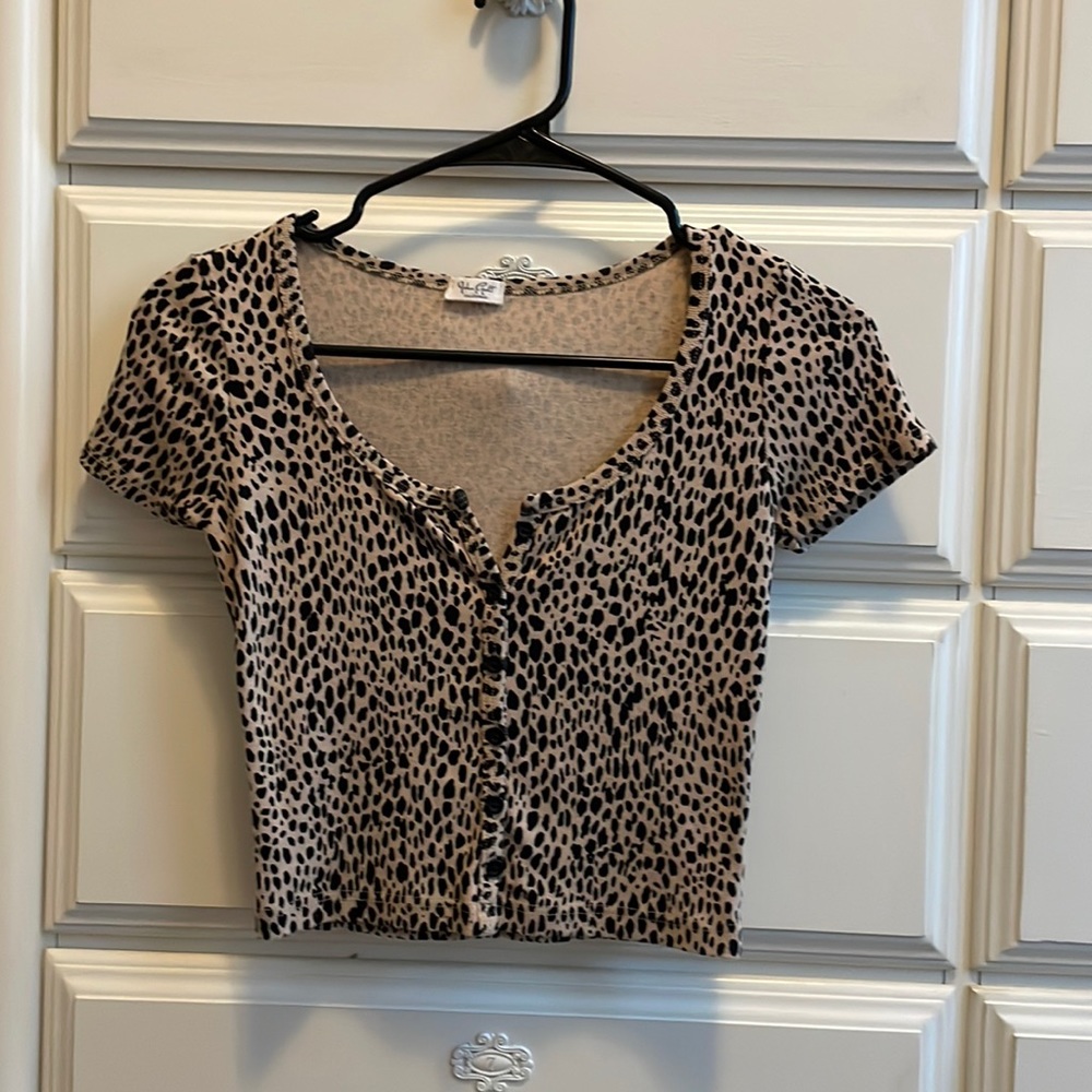 Cropped leopard button down shirt